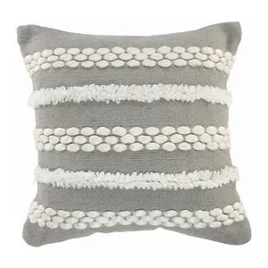 Ox Bay Gray Textured and Tufted Throw Pillow