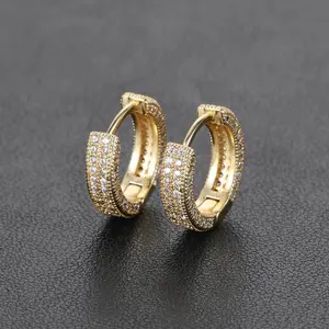 Durable Zirconia Hoop Earrings - Men's Jewelry, Hypoallergenic Artificial Gemstone Hip-Hop Accessory, Ideal Boyfriend Gift