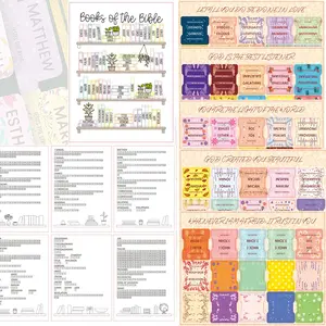 Bible Study Stickers Set, 12pcs/set Bible Tabs with Inspirational Book Summaries & Bible Reading Tracker & Bible Book Shelf Sticker, Art Reading Page Markers, Labels, Word Stickers