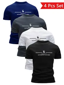 Men's Geometric Pattern Short Sleeve Loose Fit Round Neck Shirt, Quick-Dry Breathable Summer Casual Top, Ideal Gift for All Seasons