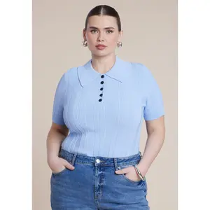 ELOQUII Women's Plus Size Veriegated Rib Collared Sweater
