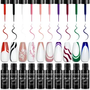 JODSONE 10PCS  Nail Art Gel Liner Set White Red Black UV Lamp Cured Gel Polish with Thin Brush