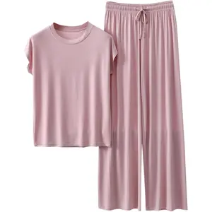 Sports & Outdoors Pant Sets Women 2 Piece Outfits Casual Loose Short Sleeve Pullover Tops And Wide Leg Pants Lightweight Lounge Set