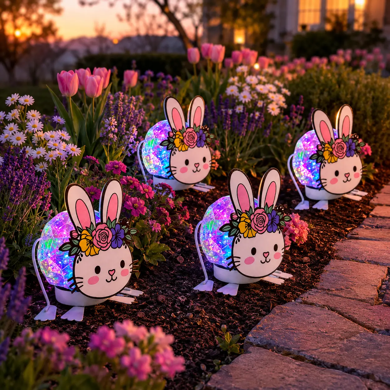 Color-Changing Rabbit Garden Decorative Lights, Outdoor LED Color-Changing Ball Rabbit Lights, Cute Wreath Rabbit Garden Mood Lights, IPX4 Waterproof, Suitable for Porches, Patios, Lawns, Flower Beds, and Gar