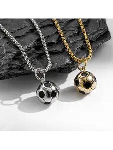 Men's Soccer Ball Pendant Necklace, Titanium Steel No Fade Hip Hop Sports Necklace, Football Charm Jewelry Gift for Fans