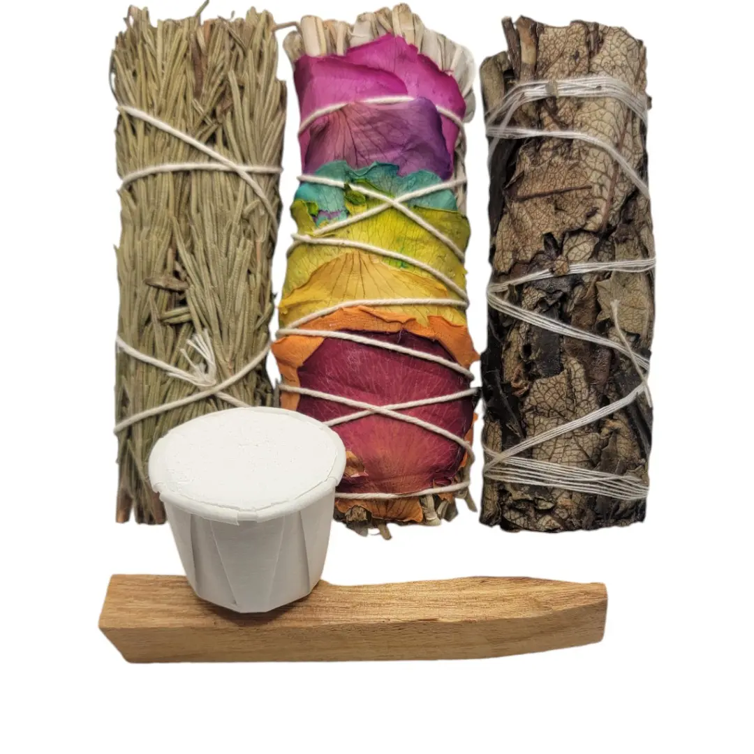 5pc Smudge Stick Bundle with Palo Santo,  Cascarilla and Yerba Santa, Charka Sage & Rosemary Smudge Sticks