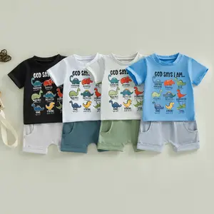 Canrulo Toddler Boys Summer Clothes Kids Dinosaur Outfit Short Sleeve T Shirt Shorts Sets 6 12 18 24 Months 2T 3T 4T 5T