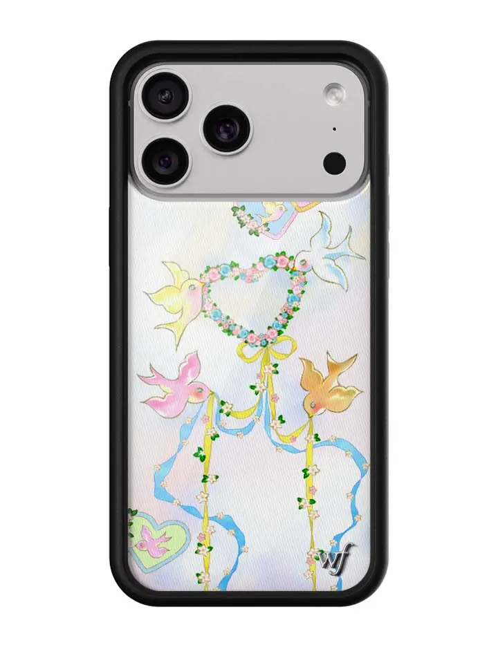 Dove Diaries | Limited Edition Trendy Collab iPhone Case | Raised Protective Black Bumper | Women Owned Small Business | Cute Colorful Vibrant Doves Floral Wreath Heart Pastel Colors Aesthetic | Safety Casing Protective | Gift for Her