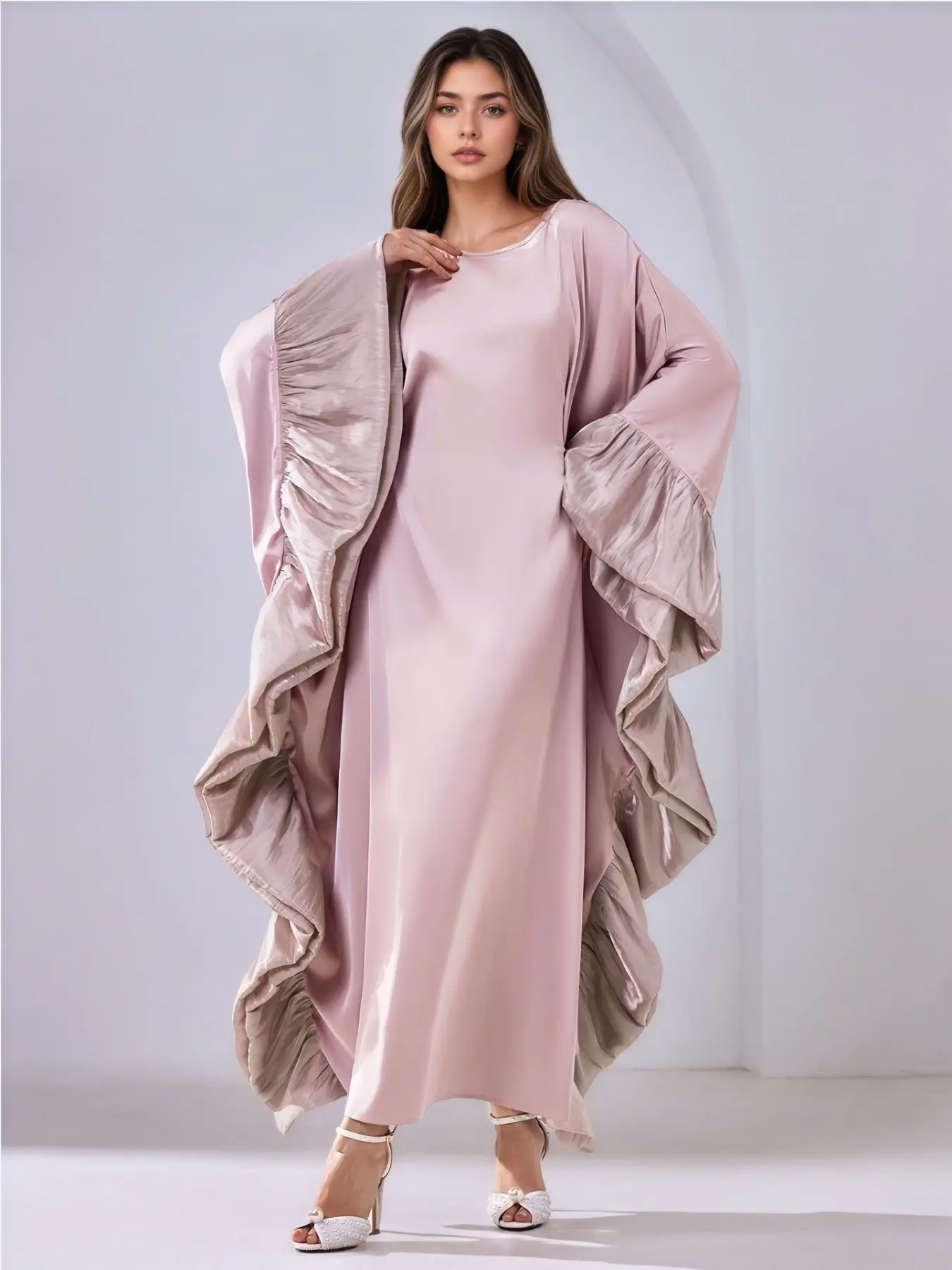 Elegant Muslim Women Batwing Sleeve Patchwork Long Dress Maxidresses, Fashionable Modest Clothing, Classy Modest Dresses, Hijabi Cute Dresses, Islamic Modesty Clothes, Modest Clothes, Perfect for Special Occasions