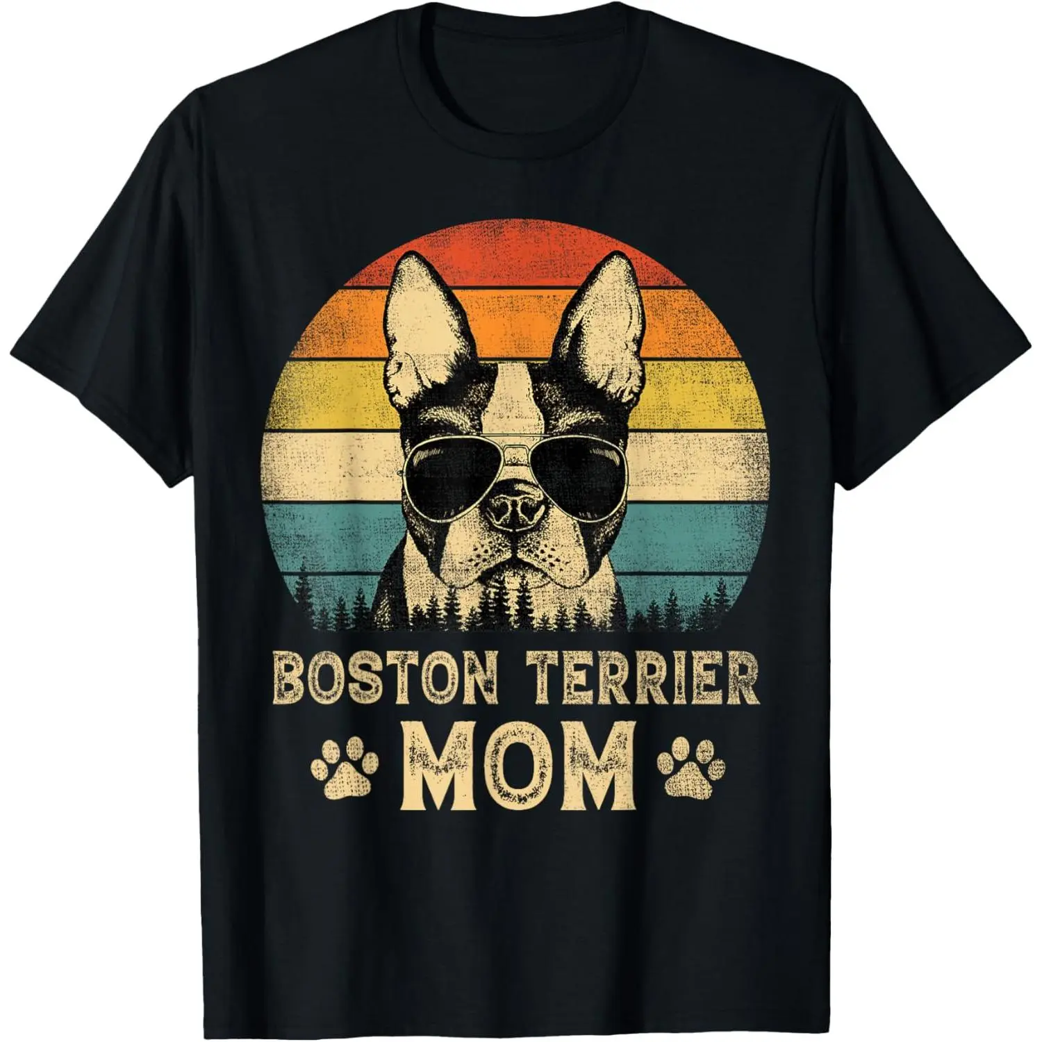 Vintage Boston Terrier Mom Dog Lovers Mother's Day T-Shirt,Made in USA