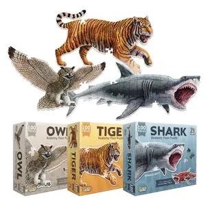 Bundle - Animal Puzzles - Tiger, Shark & Owl | 100-Piece Double Sided Jigsaw Puzzles for Kids