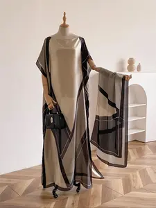 Women's Elegant Soft Cover Up Dress & Scarf Set, Casual Trendy Long Kaftan Dress & Scarf for All Seasons, Fashionable Accessories for Women