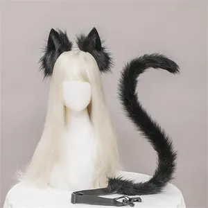 2Pcs/set Plush Cat Ears Tail Set Realistic Lolita Headband Cat Tail  Props Hand-made Simulation Animal Ears