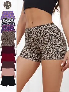 Women's Leopard Print Seamless Boyshorts, Soft Breathable Knicker, Casual Solid Color Natural Waist Panties Set, Comfy Breathable Underwear for Women, Seamless Breathable Design