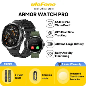 Ulefone GPS/5ATM Armor Watch Pro,IP68/IP69K 50M Waterproof,410mAh Big Battery,BT5.3,Build-in AI Features,Answer/Make Call,1.50" AMOLED Screen,Daily Activity Monitoring/Sports Modes,Satellite Positioning,Compass,Stainless Steel Body,For Android&iOS-Green