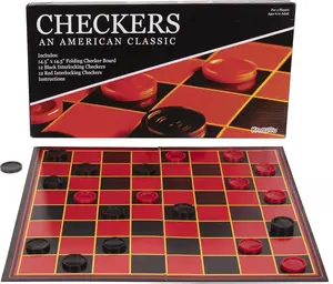 Multiplayers Strategy Checker Board Game for Kids & Adults - Portable Educational Travel Cardboard Checkers - Includes Large Board w/ 24 Checkers (12 Red and 12- Black) 15x15 Inches