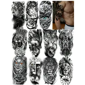 11pcs Forest & Skull Temporary Tattoo Stickers, Large Size Half Sleeve Tattoo Decal for Men and Women, Unique Body Art Design for Parties, Fake Tattoos