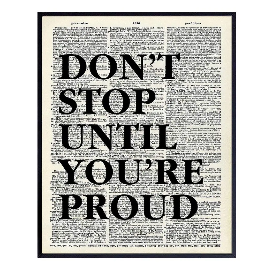 12x18in Unframed Motivational "Don't Stop" Dictionary Art Decorative Artwork - Upcycled Wall Art Adds Character, Indoor Decoration Poster Print for Office, Living Room - Inspirational Gift for Entrepreneur