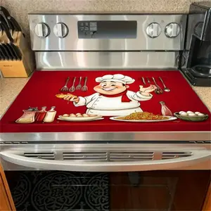 Chef Pattern Kitchen Gas Stove Cooktop Panel Protector Cover, Household 1 Count Durable Scratch Resistant Cooktop Cover, Easy To Clean Stove Top Protector Stove Plate