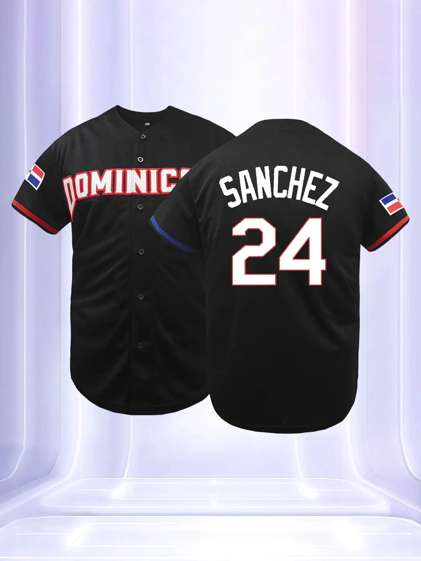 Men's Dominican #24 Casual Baseball Jersey , Stylish Jersey , Classic Retro Letter Embroidery Design , Breathable Short Sleeve T-Shirt , For Training Competition , Jersey Top , Jersey Shirts