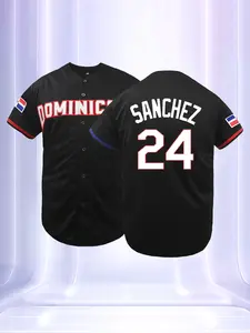 Men's Dominican #24 Baseball Jersey , Stylish Jersey , Classic Retro Letter Embroidery Design , Breathable Short Sleeve T-Shirt , For Training Competition , Jersey Top