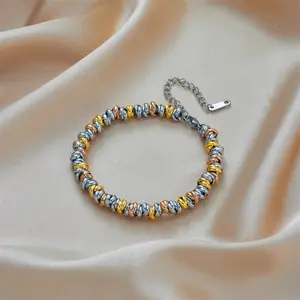 Fashion Simple Color-Block Titanium Steel Metal Circle Beaded Braided Vintage Personality Versatile Bracelet