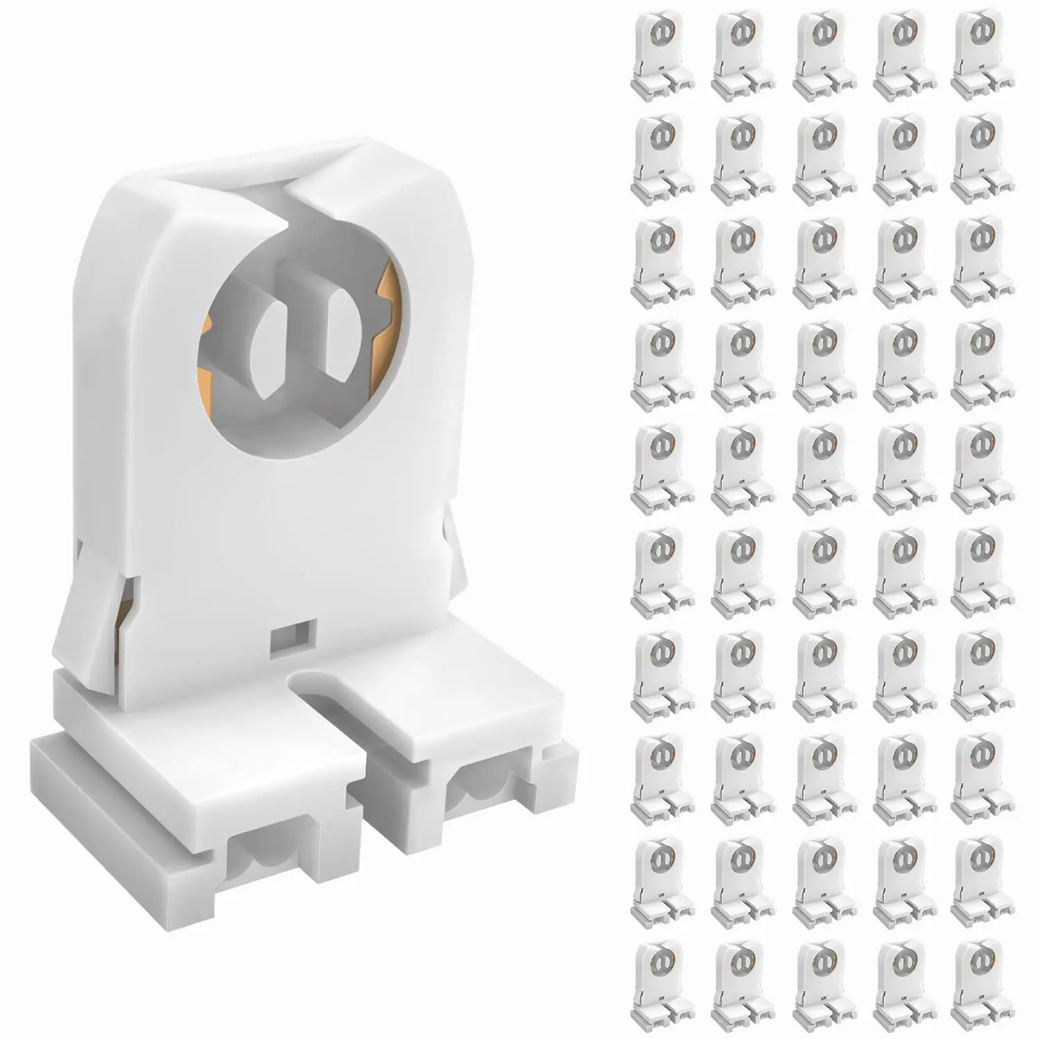 Non-Shunted LED Tombstones (Pack of 50) - UL Listed Turn-Type T8 Lamp Holder, G13 Medium Bi-Pin Socket for Programmed Start Ballasts, T10/T12 LED Fluorescent Tube Replacement, 18 Gau Power Wires for Closet, Office, Basement