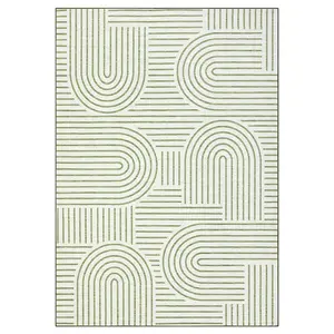 8x10 ft Polyester Indoor Floor Rug, Geometric Print Modern Lightweight Rectangular Green Rug, Foldable Washable for Hallway, Bathroom Entryway, Lightweight Rug