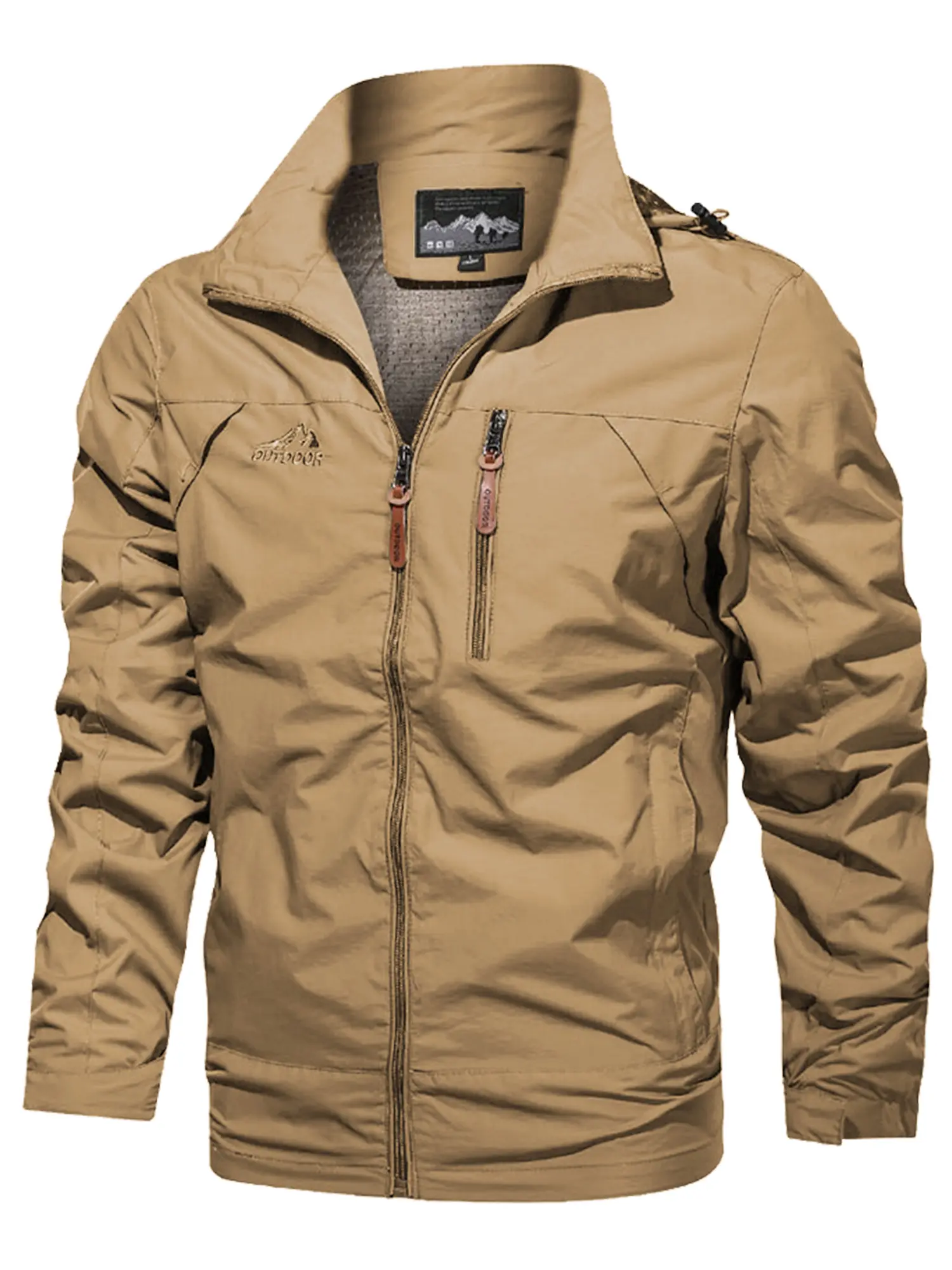 Men's lightweight foldable running jacket stand up collar pilot jacket hooded design, suitable for daily commuter jackets for hiking, cycling, camping and other leisure and outdoor, with comfortable fabrics Windproof Outerwear