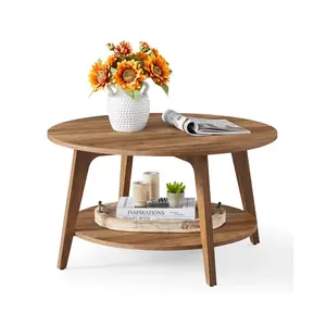 VASAGLE MAEZO Collection - Round Coffee Table, 2-Tier Center Table with Storage, Tapered Legs, Curved Transitions, 31.5 Dia. x 17.7 H Inches, Easy Assembly, for Living Room