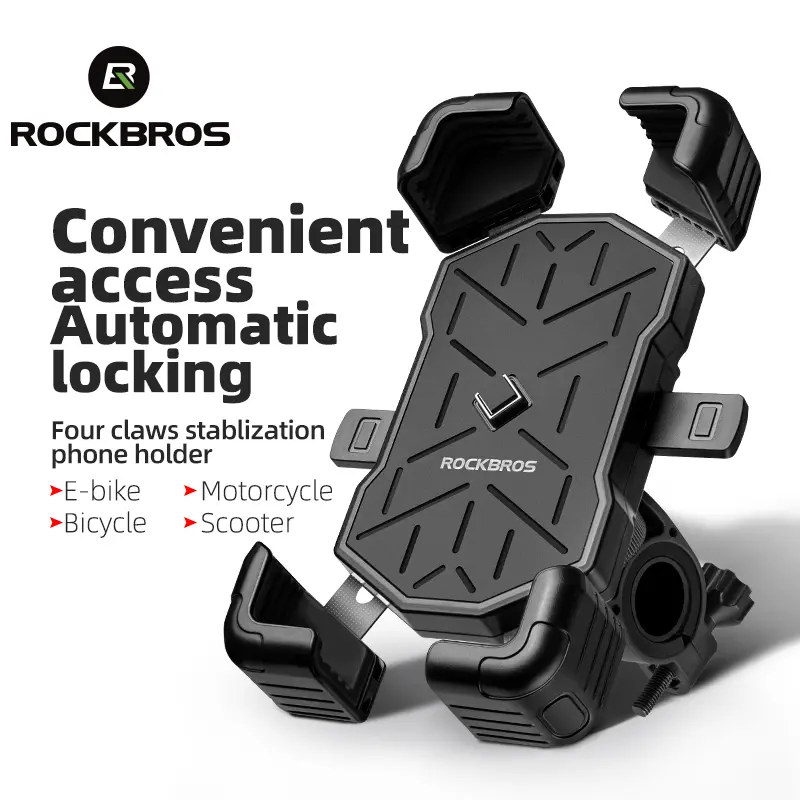 ROCkBROS HW-117 Bike Phone Mount - 1s Lock Cycling Smartphone Holder, Universal Cellphone Mobile Accessory for Bikes, Grip, Button, Metal, Accessories, Phone Holder Accessories