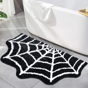 Spider Web Bath Mat, 31x20" Halloween Bath Mat Non-Slip Rugs Spiderweb Rug Machine Washable Goth Area Rugs Gothic Rug for Front Door, Bedroom, Living  (Black)