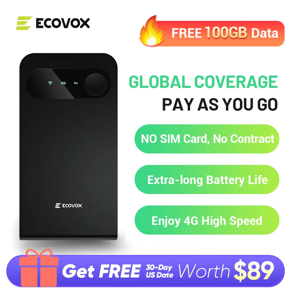 【Free 100GB of US Data】ECOVOX 2025 Global Portable WiFi Hotspot | No SIM Card Needed, Pay As You Go Works Across USA, Europe, Asia, Latin America, Africa | Ideal for Car, RV & Travel tiktokshopspringglowup SummerVibes