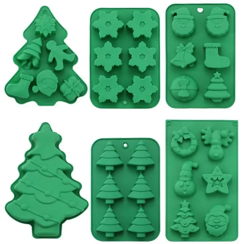 Christmas Tree Cake Cookie Mold 3D Silicone Christmas Baking Mold Holiday Party Special 3D Tree-Shaped Snowflake Gingerbread Man Snowman Mold Ideal for Home DIY Gift Making: Scented Candles, Chocolate Ice Cubes, Bath Bombs, Jellies, Parties