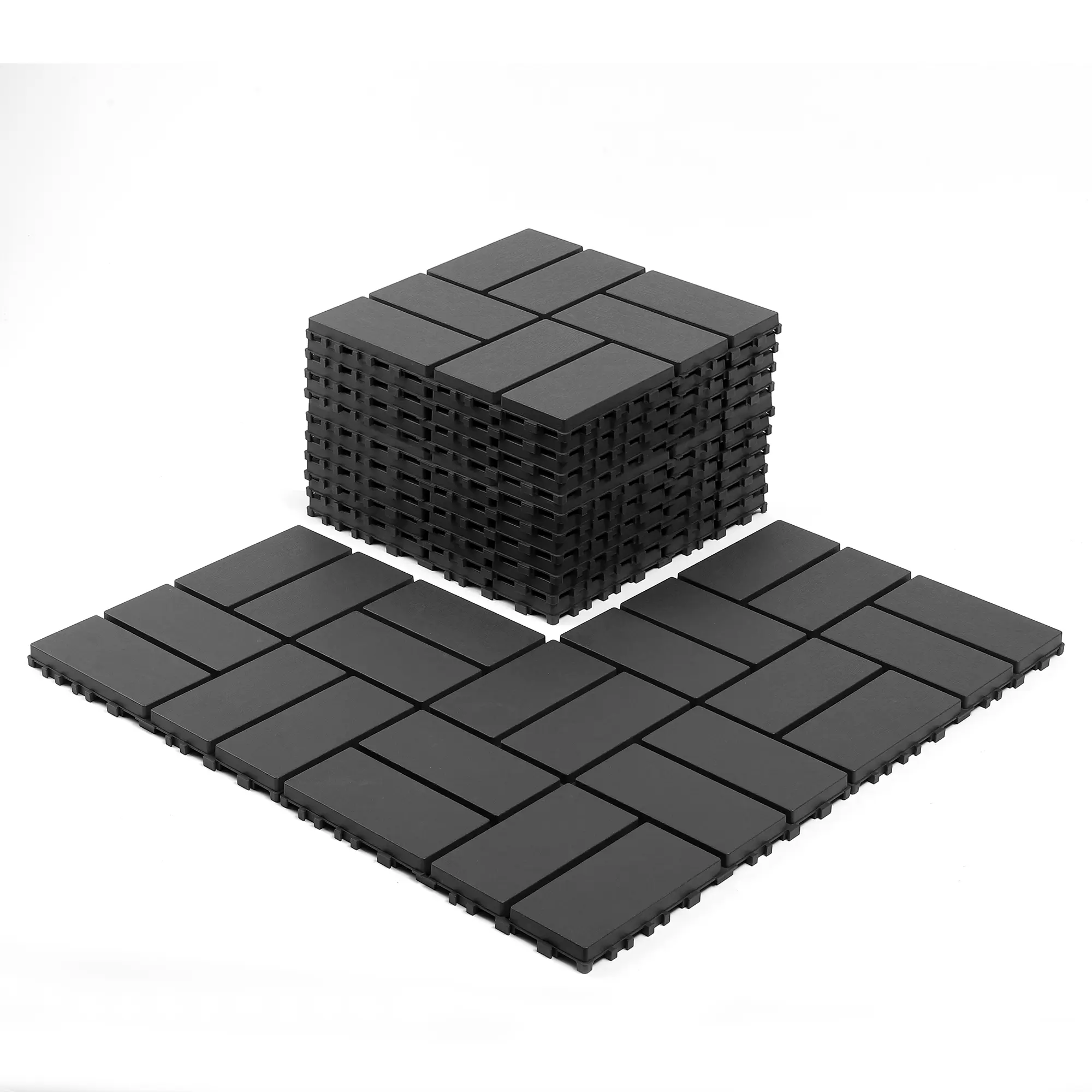 Interlocking Deck Tiles - 44-Pack 12"x12" UV-Resist HDPE Exterior-Grade Click-Parquet Flooring, All-Weather Waterproof Slip-Proof Easy-Install for Patio, Garage, Living Room, Interlocking Floor Tiles