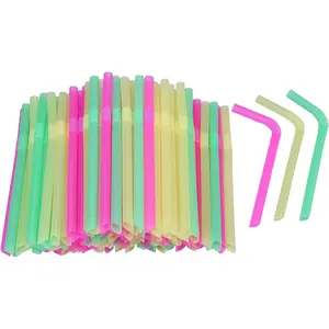 Jumbo Flexible Smoothie Plastic Straws, 100 Pcs Assorted Colors Large Bendable Disposable Milkshake Straws, Wide Bendy Boba Drinking Straws (0.47" Diameter and 8.26" Long) Rienar