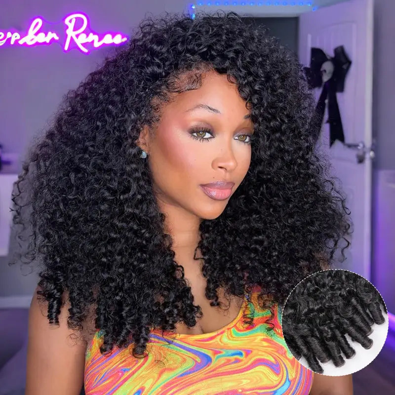 ISEE HAIR 250% Density Kinky Burmese Curly Wear Go Half Wig InvisiFit Strap Flip Over Wig With Drawstring Cap Invisible Hairline Human Hair Wigs for Beginners Vacation Hair,summerhairstyles#SummerWins #DealsForYouDays