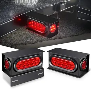 Nilight 2PCS Steel Trailer Light Boxes Housing Kit w/6Inch Oval Red LED Tail Lights 2 Inch Round Side Marker w/Grommet Plugs Wire connectors Car Lighting Accessories Truck