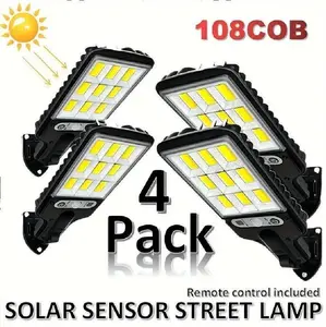 Solar Lights Outdoor, 6000 Lumens 4pack 108COB LED Solar Powered Motion Sensor Wall Lamp - IP65 Waterproof with Remote Control, Durable Security Light for Outside Wall, Garden, Yard, Porch
