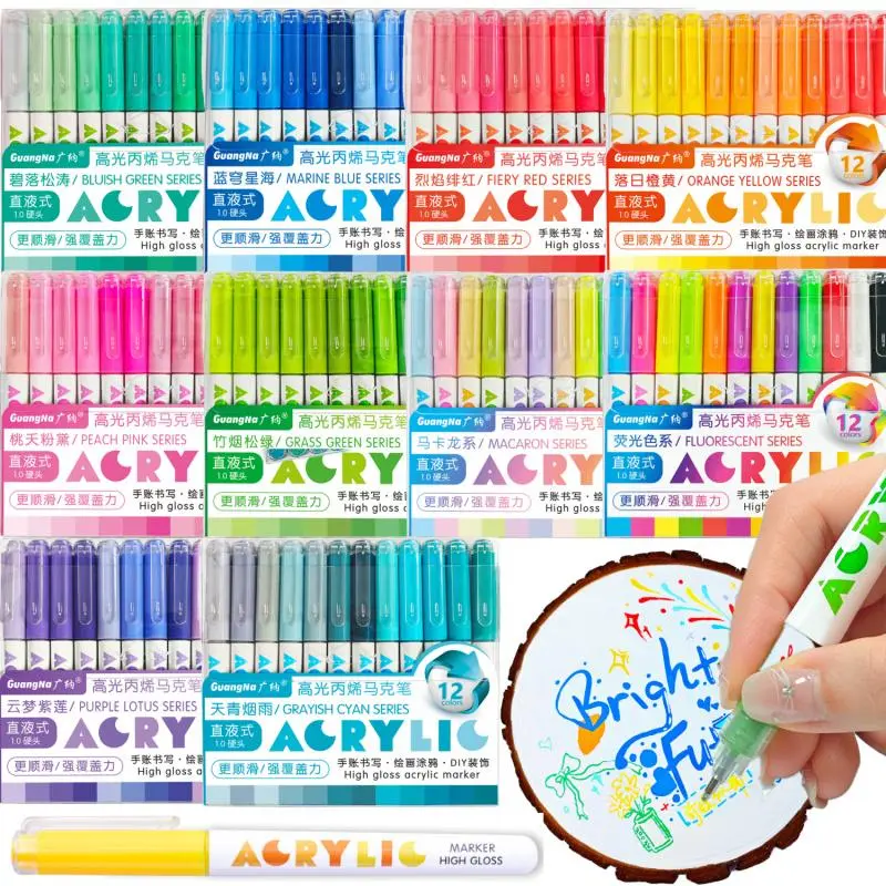 GuangNa Acrylic Drawing Markers, Acrylic Marker Set, Art Markers, Coloring Markers, 1mm Bullet Nib Acrylic Paint Pens, Bright Colors, Big Capacity Ink, Wide Range of Uses, For Rock Painting, Canvas, Wood, Glass, Ceramic, Fabric, Gift For Back To School