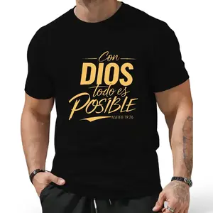 Men's 100% Cotton T-Shirt with "Con Dios Todo Es Posible" Spanish Quote & Matthew 26:11 Bible Verse - Comfortable Breathable Crew Neck Regular Fit Tee Unisex