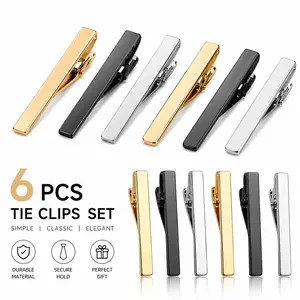 6 PCS Tie Clips for Men – Classic Gold, Silver & Black Necktie Bars, Men's Jewelry Accessories Pinch Clips for Wedding, Business & Formal Gifts