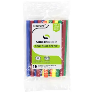Surebonder Colored Cool Shot Glue Sticks for Cool Shot Ultra Low Temperature Glue Gun, Bonds Balloons and Fabric Blue, Red, Orange, Yellow, and Green, 15 Pack