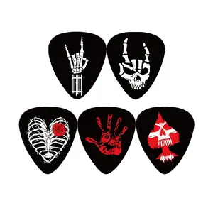 Single-Sided Skull Heart Skeleton Guitar Picks Set, 0.96mm Anti-Slip Plectrums, Universal Pop/fingerstyle, Pack of 6, High-Quality Musical Accessories