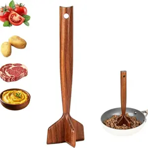 Teak Meat Chopper Grinder, Manual Crusher, Durable Wood Meat Processor, Kitchen Tool for Grinding Beef, Hamburgers, Potatoes, Essential Cooking Equipment