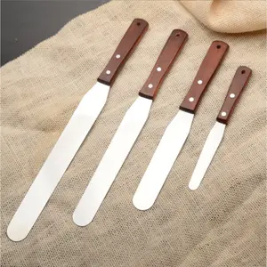 4/6/8/10 inch Stainless Steel Cake Decoration Frosting Spatula Set, Wooden Handle Straight Cake Frosted Scraper DIY Cake Decoration Tool Hanging Design Dessert Shop Baking Accessories, Best for Christmas, Perfect for Thanksgiving