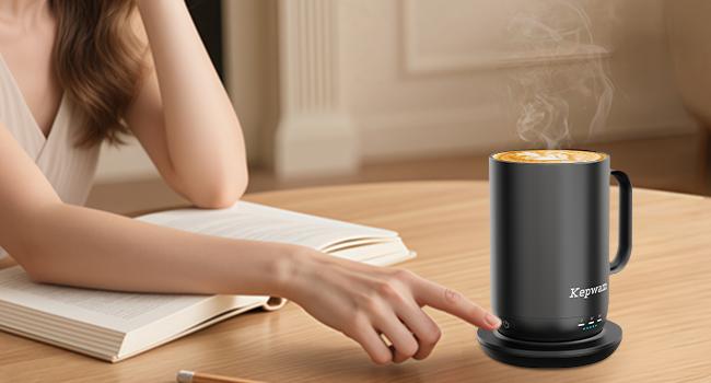 Kepwam Self-Heating Coffee Mug T1-16oz, Fast Heating Rechargeable Heated Coffee Mug, Smart Mug with App & Button Control, Ideal Gift for Coffee Lovers & Hot Drink Enthusiasts