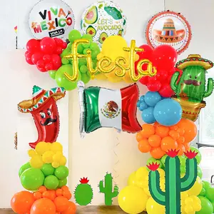 7pcs Mexican Carnival Balloon Set, Balloon Arch, Includes Pepper, Cactus, Fiesta Hat, Avocado Foil Balloons, Perfect for Party Decorations
