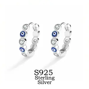 Dainty Blue Evil Eye Stud Earrings in S925 Sterling Silver | Protection Charm Jewelry Gift for Women, Hypoallergenic