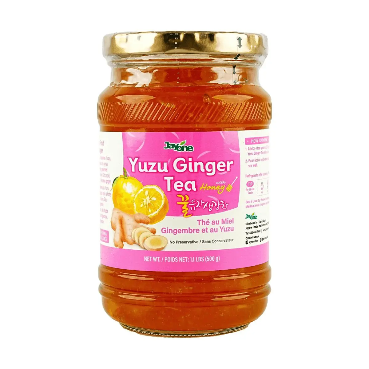 JAYONE Korean Honey Citron Ginger Tea Concentrate 500g - Soothing Herbal Drink for Cold & Flu Relief